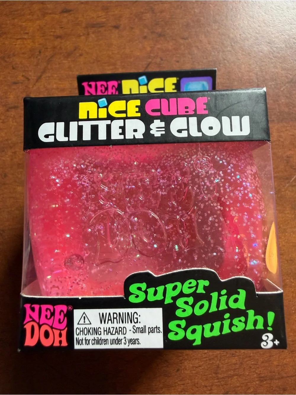 Authentic Needoh Nice Cube Glitter & Glow Super Solid Squish pink